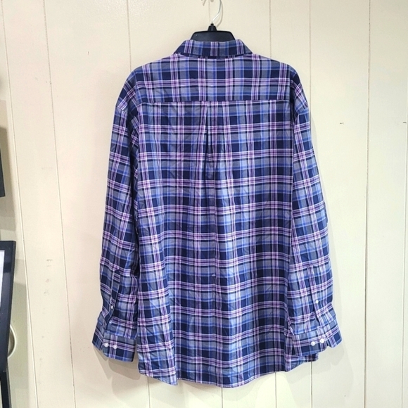 Hathaway Non Iron Blue Plaid Long Sleeve Button-up Shirt Sz XXL - Picture 2 of 6